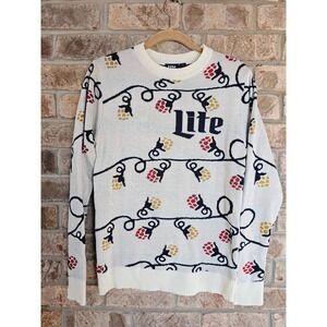 Lite Beer Ugly Christmas Sweater Light Bulb Design Knit Crew Neck Size S Holiday